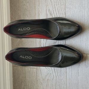Aldo black patent platform heels
